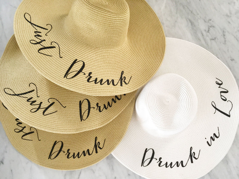 Bachelorette Beach Party Hat, Drunk in Love Hat, Just Drunk Hat, Wide Brim Straw Hat