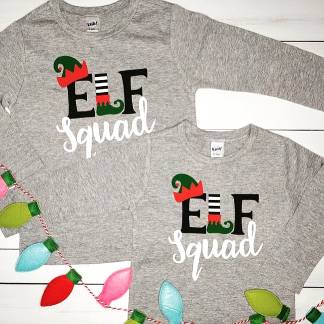 Elf Squad, Kids Christmas Shirt, Long Sleeve