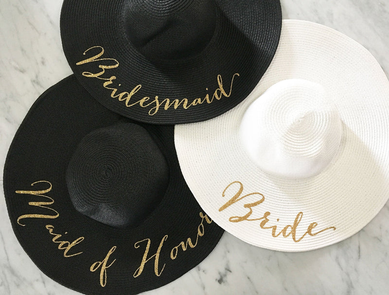 Bride Hat, Personalized Wide Brim Straw Hat