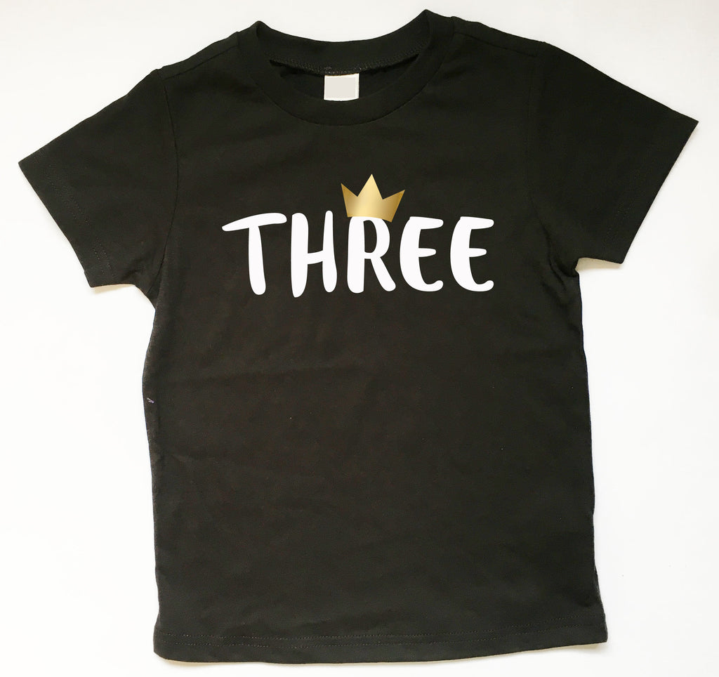 Third Birthday Shirt, 3rd Birthday Tee, Three Birthday Shirt With Gold Metallic Crown