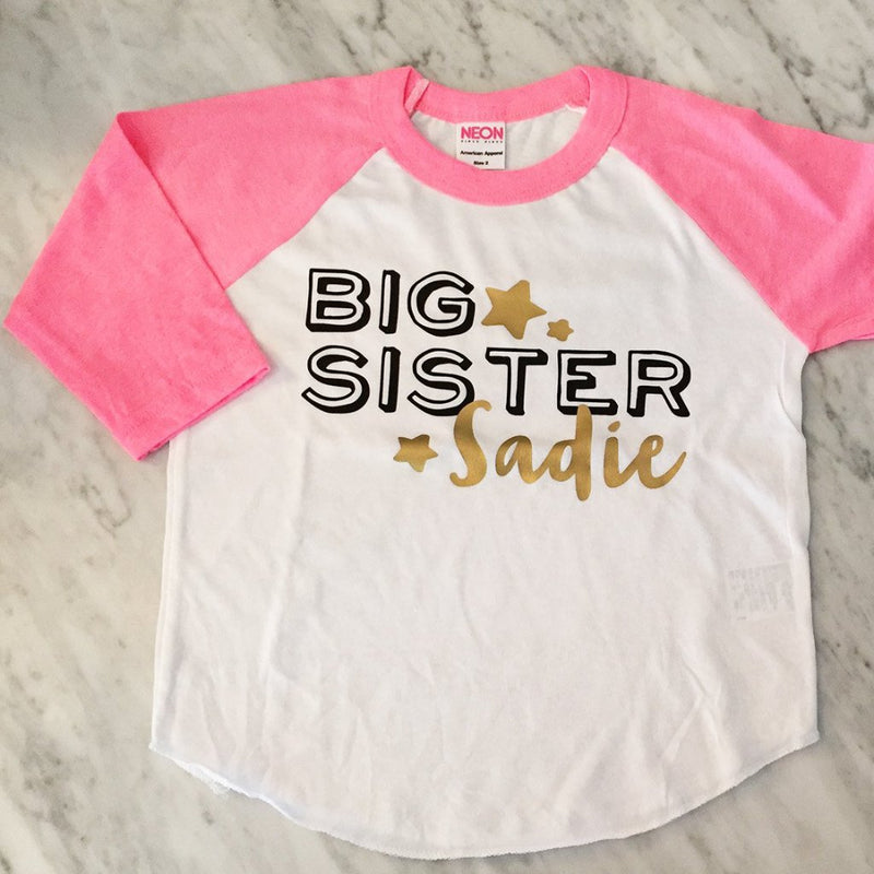 BIG Brother Shirt, Little Sister Shirt Set, Kid's Personalized Name Raglan