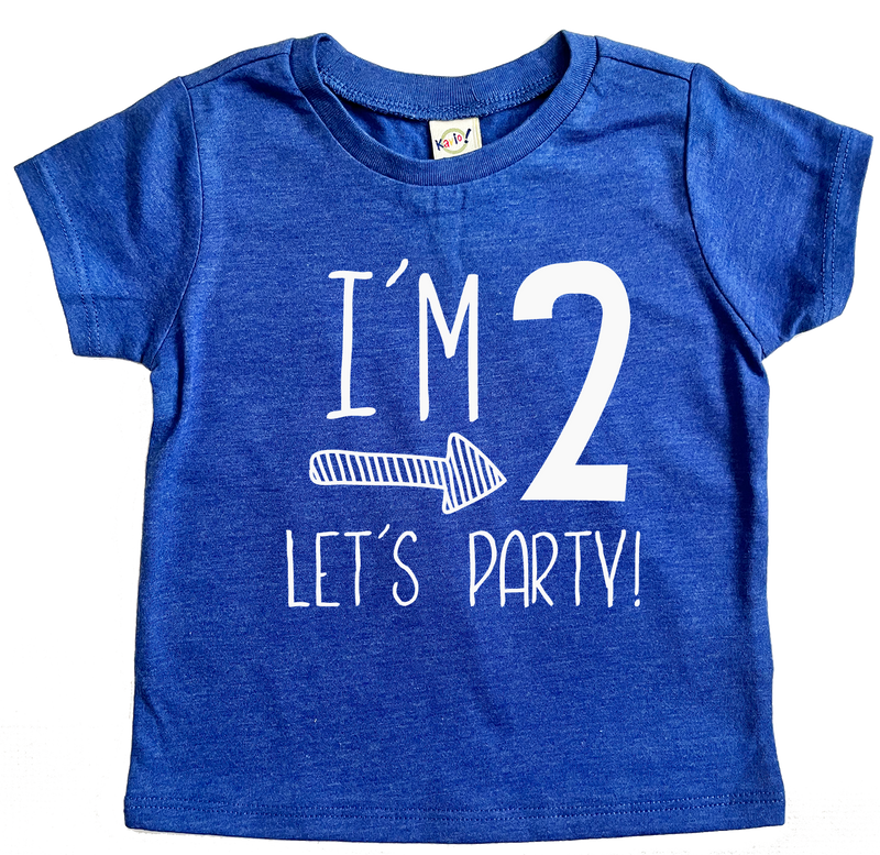 Im 2 Let's Party 2nd Birthday T-shirt, Second Birthday Shirt, blue