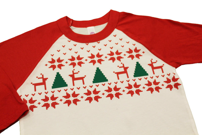 Kids Christmas Sweater Shirt, Christmas Sweater Style Baseball Shirt, Fair Isle Sweater Shirt