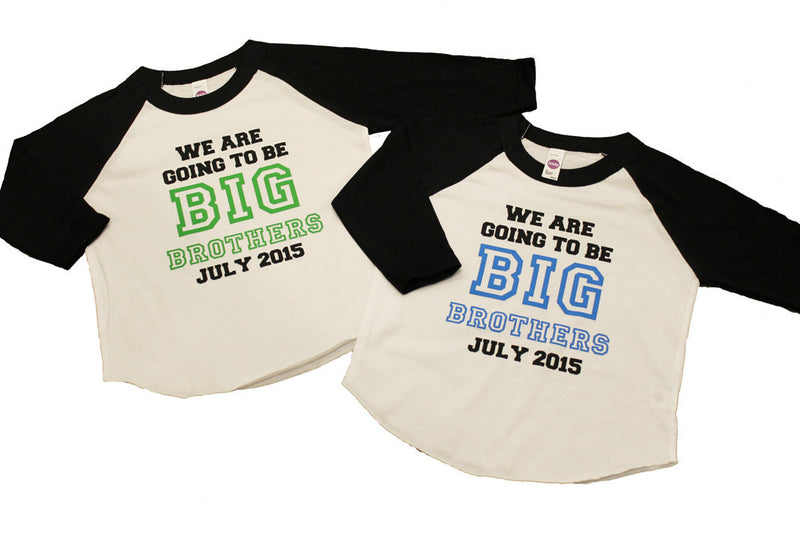 TWIN BIG BROTHER announcement shirt - Kid's personalized big bro date raglan baseball shirt
