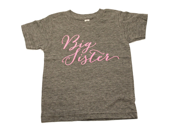 BIG sister shirt - grey and yellow, or choose real GLITTER and gorgeous calligraphy font