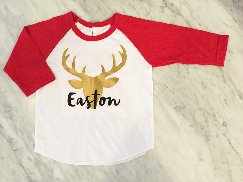 Kids Deer Shirt, Reindeer Shirt, Gold Deer Shirt, Christmas Shirt, Gold Stag Shirt