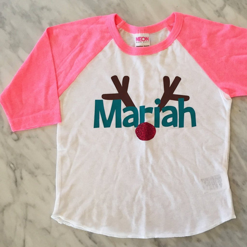 Girls Christmas Shirt, Girls Reindeer Shirt, Pink Christmas Shirt