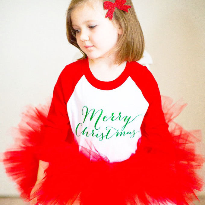 girls christmas outfit, red tutu, merry christmas shirt, red glitter bow hair clip or headband
