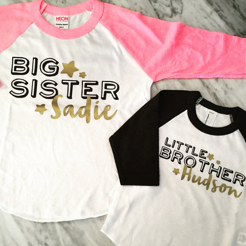 BIG sister shirt - grey and yellow, or choose real GLITTER and gorgeous calligraphy font