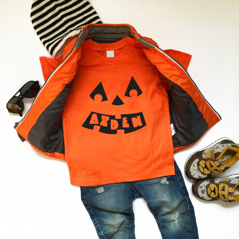 Personalized Jack-o-lantern Shirt, Pumpkin Shirt, Boys Halloween Shirt