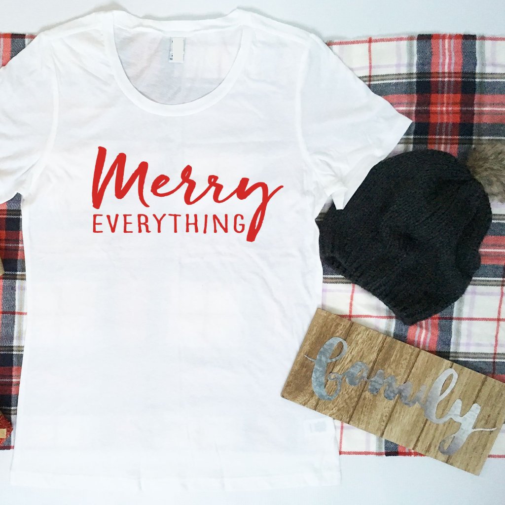 Merry Everything Ladies Tshirt, Ladies Christmas Shirt,  Ladies Non-Denominational Holiday Shirt