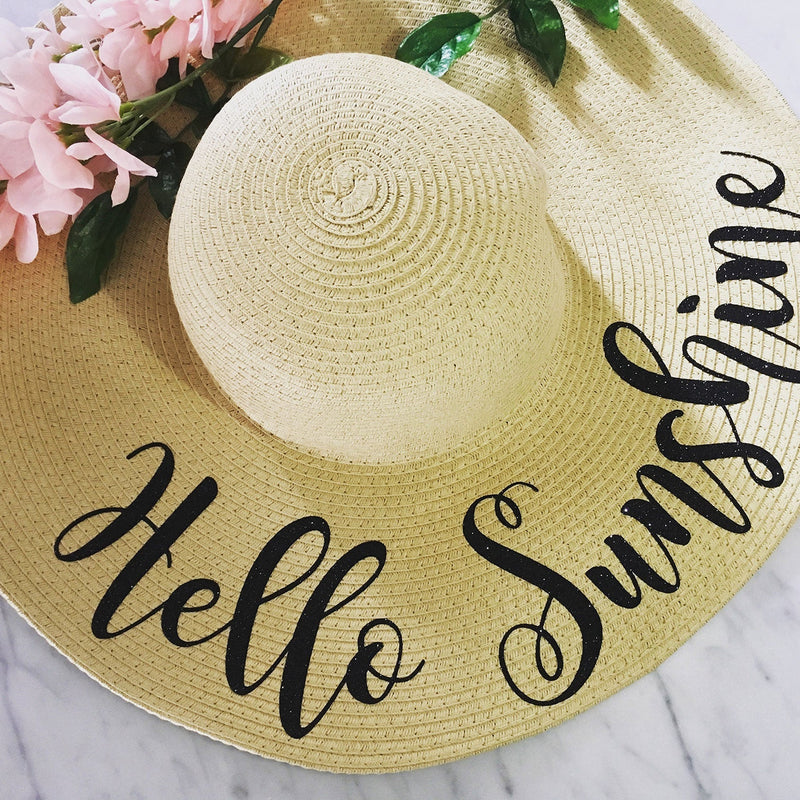 Hello Sunshine, Wide Brim Straw Hat, Personalized Hat