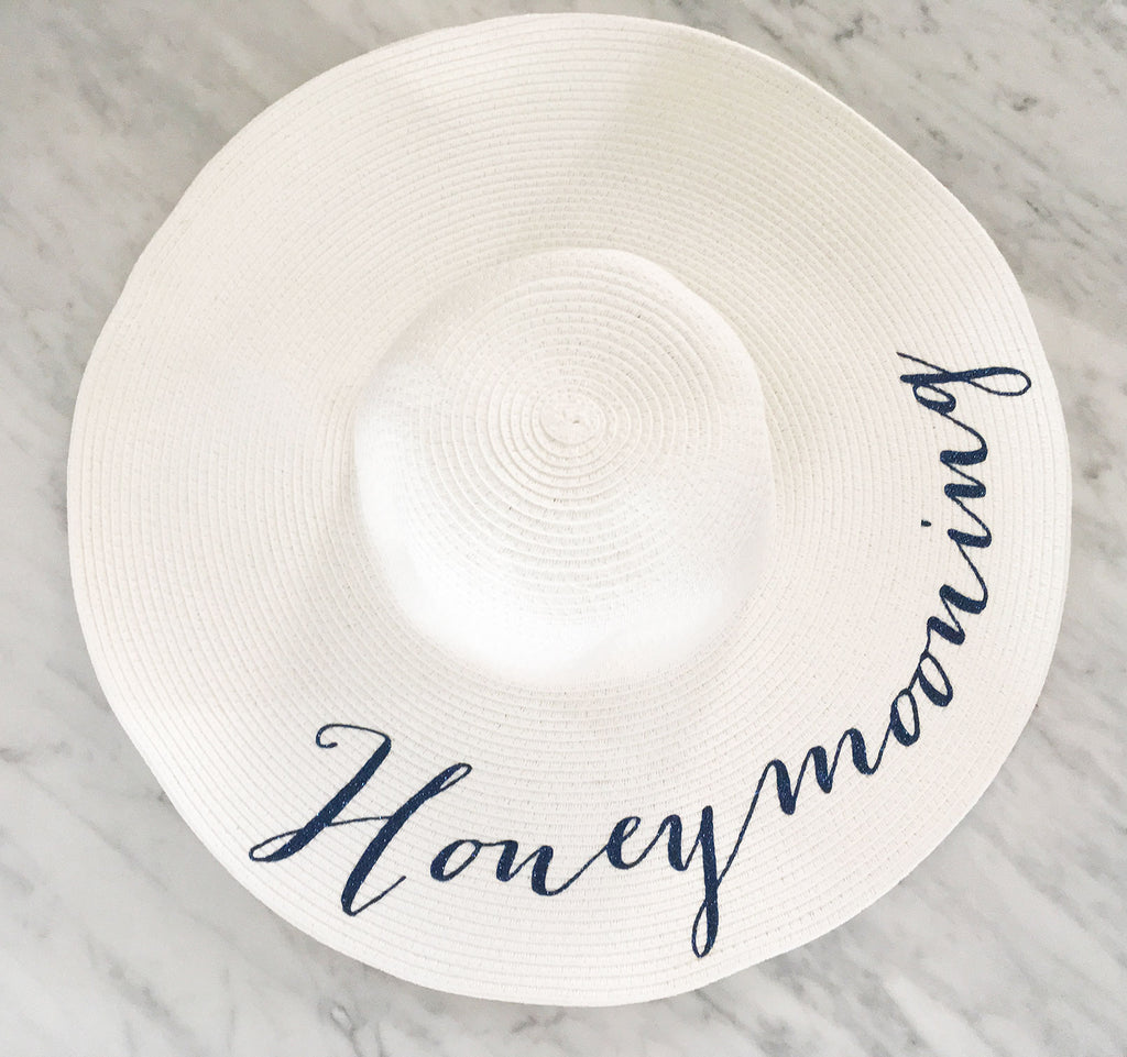Honeymooning Hat, Personalized Wide Brim Straw Hat